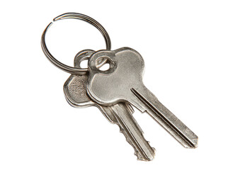 Two metal keys attached to a ring, isolated on a dark background