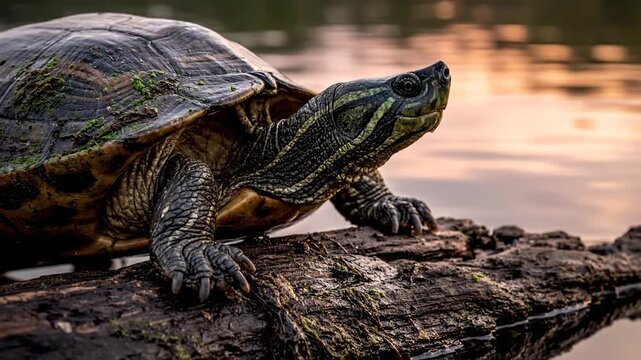 Incredible Close Up View of a Wild Turtle Shell Covered in Moss