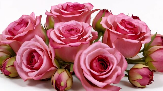 Beautiful pink roses arranged in horizontal row, perfect for romantic occasion