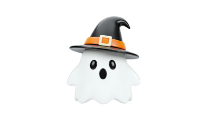 Cute Ghost Wearing Witch Hat