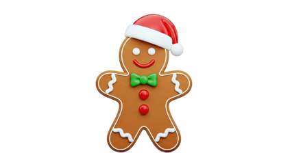 Gingerbread Man with Santa Hat and Green Bow Tie