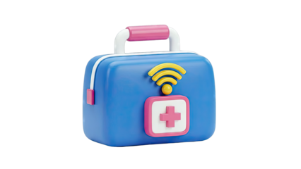 3D Render of a Digital First Aid Kit with Wi-Fi Symbol