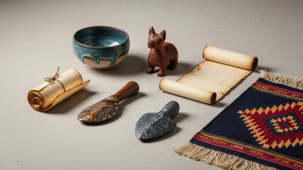 Rustic objects arranged on neutral surface