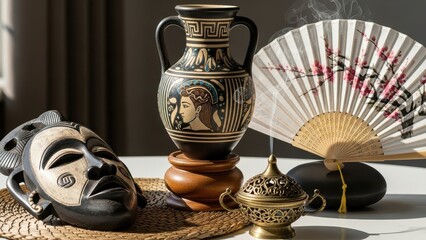 Ancient artifacts and ornate decorative objects