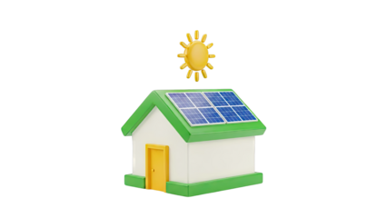 House with Solar Panels and Sun Illustration
