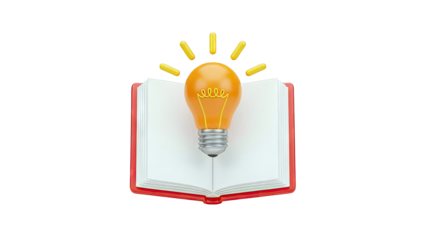 Open Book with Glowing Light Bulb, Symbolizing Ideas and Knowledge