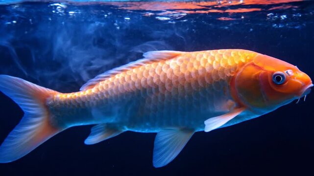 Mysterious Golden Fish Glows In Dark Blue Water