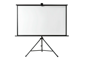 White screen on black tripod against a black backdrop, centered view