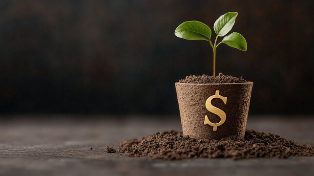 Money Growing Concept &ndash; Plant on Dollar Bills Symbolizing Profit