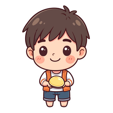 little boy with a toy vectori chibi illustration