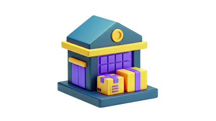 3D Illustration of a Warehouse with Packages