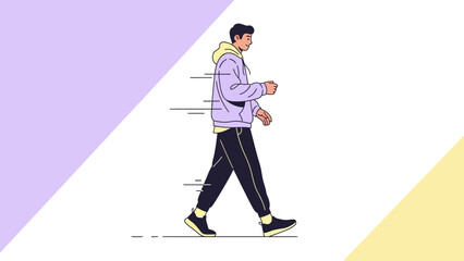 Fototapeta premium Man walking, illustration, motion blur, casual style, lifestyle, health, fitness, movement