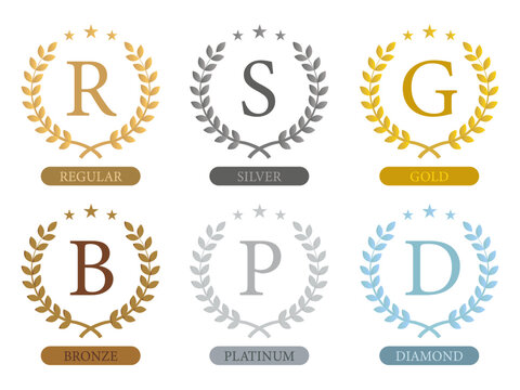 R・S・G・B・P・Dの頭文字で区分した、会員ランクを示す月桂冠付きメンバーシップエンブレム