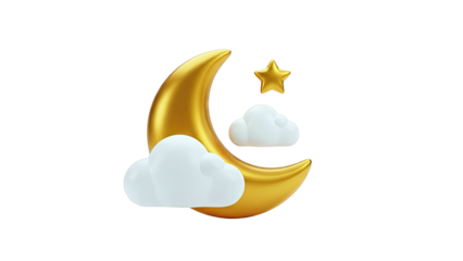 Golden Crescent Moon with Star and Clouds
