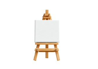 Simple wooden easel with blank canvas, isolated on black background