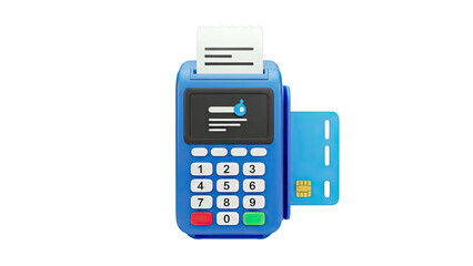 Blue Credit Card Terminal with Receipt and Card