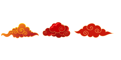Chinese New Year Cloud Set PNG Transparent, Traditional Asian Lucky Cloud Ornament Collection, Red Gold Festival Decorative Illustration for Lunar New Year Design, Invitation, Banner, Background