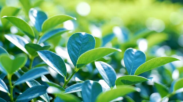 Vibrant green leaves with glossy texture and blurred background