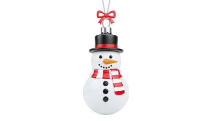 Christmas Snowman Ornament with Red Bow and Scarf