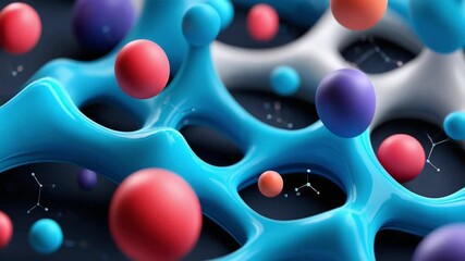 Molecular Abstract: Dive into a vibrant, macro-level perspective of molecular structures. Spherical forms and organic, fluid shapes intertwine, creating a colorful and dynamic display. - Powered by Adobe
