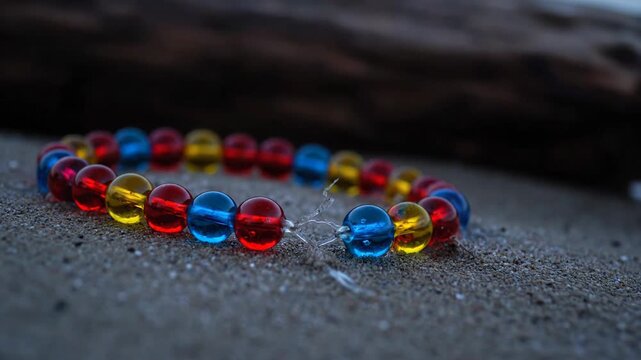 Vibrant Rainbow Glass Beads Found Abandoned on the Shore
