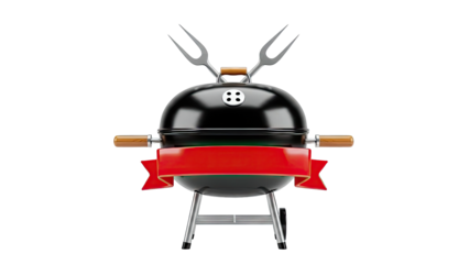 Black Kettle Grill with Forks and Red Ribbon