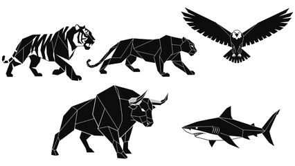 Geometric Animals Tiger Panther Bull Eagle Shark.