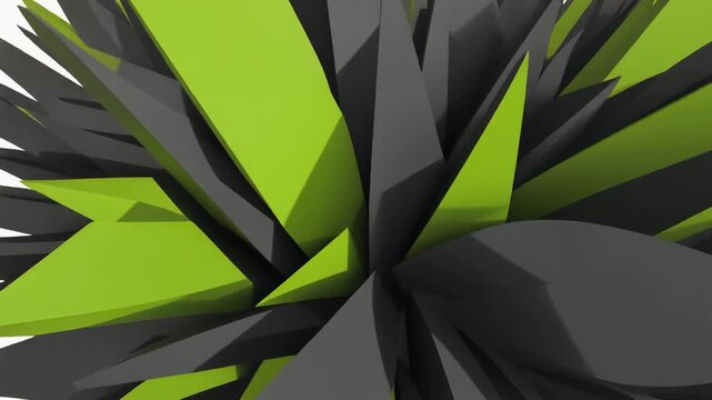 A structure built from interlocking curved planes and sharp wedge shapes in matte black 