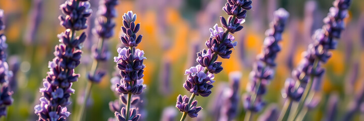 Obraz premium Lavender flowers blooming in summer garden under sunlight