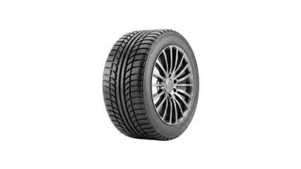 Automotive Tire and Alloy Wheel on White Background