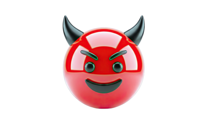 3D Red Devil Emoji with Black Horns