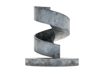 Concrete spiral staircase standing on a disc base against a black background