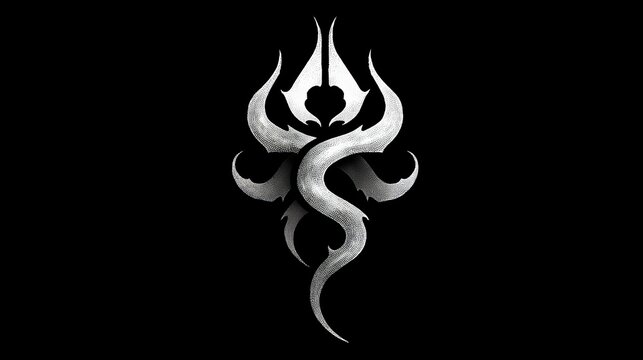 Stylized logo inspired by mythical and Lovecraftian sigil in the shape of letter S, dark occult design with demonic vibes, abstract symbolic emblem, mysterious and striking fantasy concept