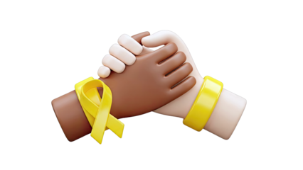 Diverse Hands Shaking with Yellow Ribbon