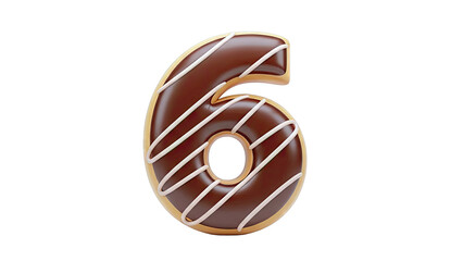 Donut Shaped Number 6 with Chocolate Glaze and Cream Swirls