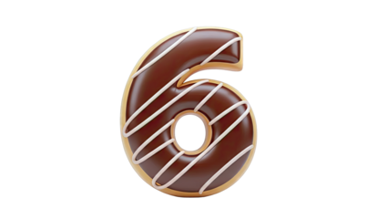 Donut Shaped Number 6 with Chocolate Glaze and Cream Swirls