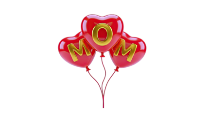 Red Heart Balloons with "MOM" text for Mother's Day