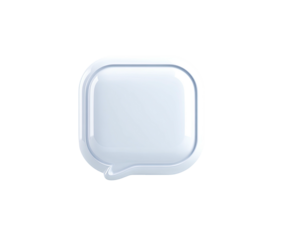 Glossy white rounded square speech bubble icon, blank, isolated on black