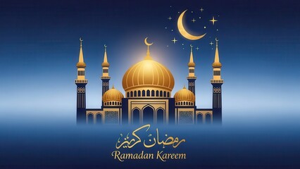 Illuminated mosque under starlit night sky celebrating ramadan kareem