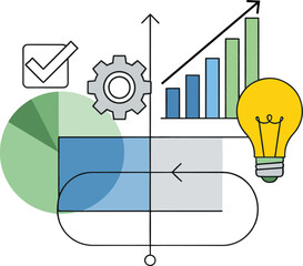 Business process optimization with colorful charts and graphs in modern minimalist style with bright lighting for marketing strategy isolated on a transparent background