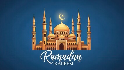 Illuminated mosque under moonlit ramadan sky