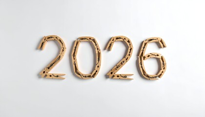 2026" text made of clothes pins on white