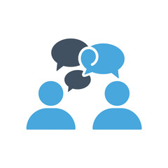 Group Discussion Silhouettes in Simple Flat Design with Blue Color Scheme and White Background for Business Communication isolated on a transparent background