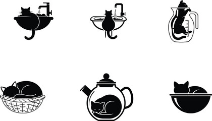 cats in various household items for relaxation and comfort © Saidurra12