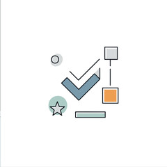 Checkmark icon in minimalist design with blue and orange colors in flat style for user interface isolated on a transparent background