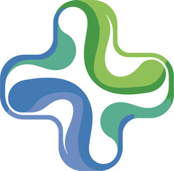 Abstract Four-Petal Flower in Blue Green Gradient with Smooth Curves and Soft Lighting for Corporate Branding isolated on a transparent background