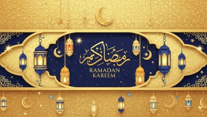 Celebrating ramadan kareem with elegant lanterns and crescents