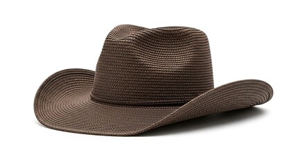 Detailed Shot of a Brown Straw Cowboy Hat on a Clean White Background Classic Style