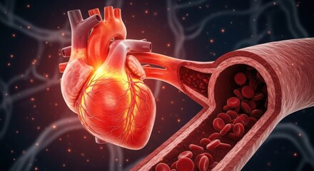 Illustration of a heart pumping blood through arteries