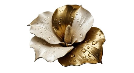 Elegant golden calla lily with water droplets, symbol of purity and sophistication